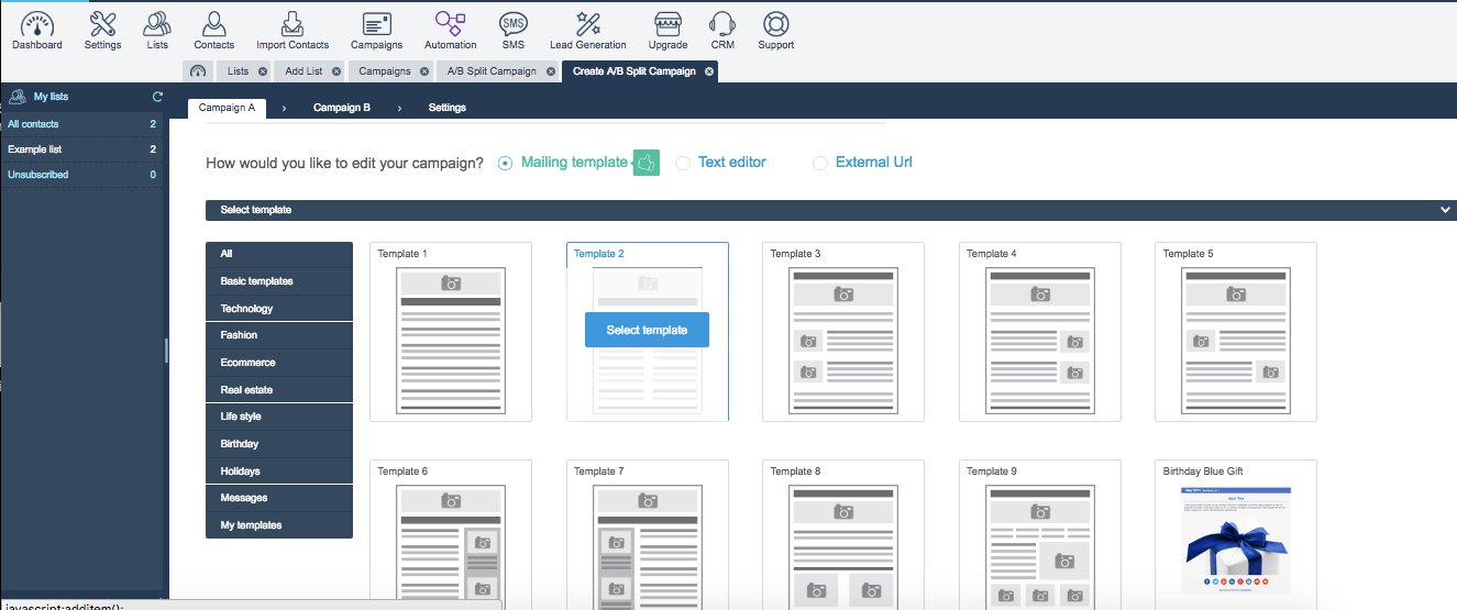 Smoove Dashboard A/B Testing