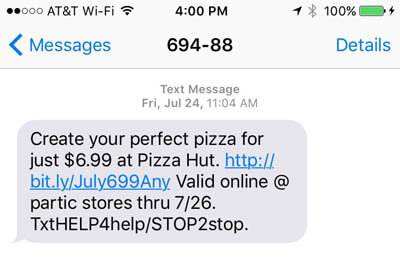 Pizza Hut SMS Discount